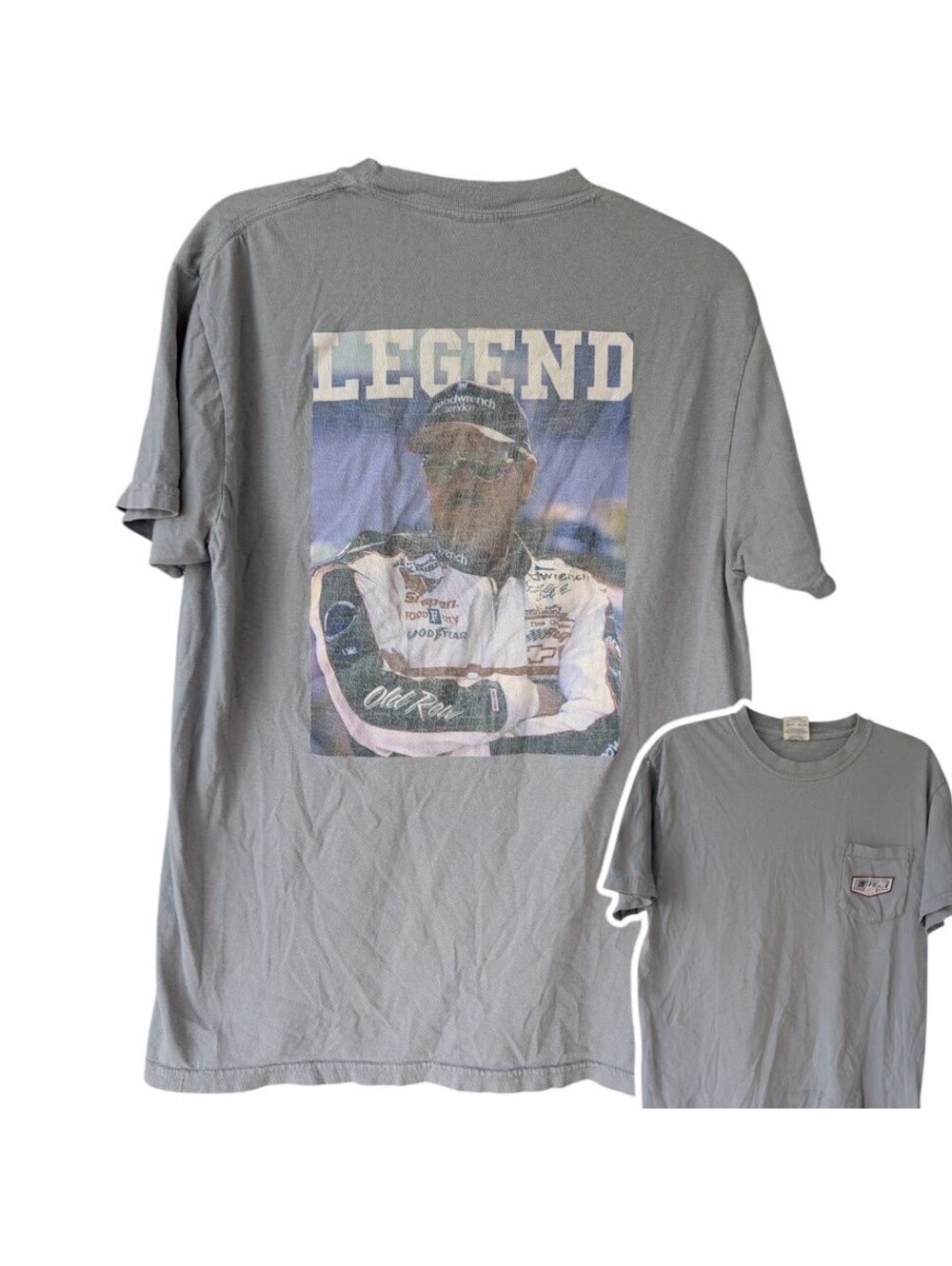 Old Row Dale Earnhardt Legend Racing Pocket T-Shirt Mens Medium Gray 20x27